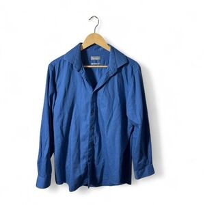 Michael Kors - Button-Up Shirt - Men's L (16 32/33) - Blue - Slim Fit Stretch